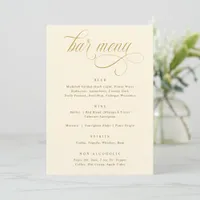 Elegant Gold Calligraphy Luxury Wedding Bar Menu