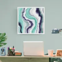 Turquoise, Dark Blue and White Marble Agate Swirls Canvas Print