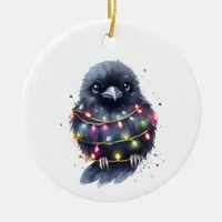 Adorable Raven Christmas Ceramic Ornament