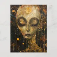 Alien in a Klimt Style Postcard