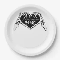 To Death Skeleton Hand Heart Classic Design Paper Plates