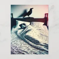 Raven Watches Over man Asleep Postcard
