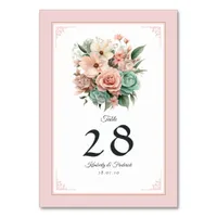 Dusty Rose, Mint Green, and Blush Floral Wedding Table Number