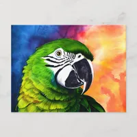 Cute AI Generated Watercolor Style Green Parrot Postcard