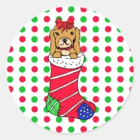 Christmas Red and Green Polka Dots stocking Classic Round Sticker