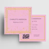 Pink gold elegant glamorous QR code Square Business Card