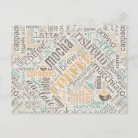 Coffee on Burlap Word Cloud Teal ID283 Postcard