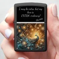 Luminous Peacock in a Dreamlike Forest Zippo Lighter