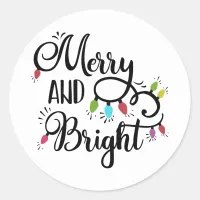 merry and bright holiday lights classic round sticker