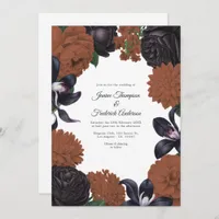 Black & Terracotta Photo/QR Code Floral Wedding Invitation