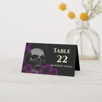 Spooky Skull Purple Roses Gothic Halloween Weddin Place Card