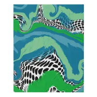 Blue, Sage Green, Black and White Abstract Fluid  Faux Canvas Print