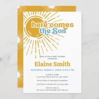 Here comes the son retro boy baby shower invitation