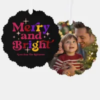 Berry Sorbet Merry & Bright Retro Christmas Photo Ornament Card