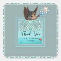 Teal Grey Square Sticker with Squirrel