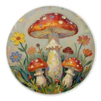 Vintage Mushrooms and Flowers Whimsical Ceramic Knob