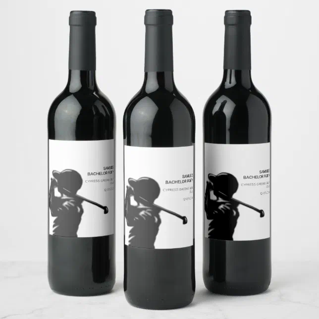 Black golfer Golfing Trip Bachelor Party minimal  Wine Label