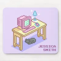 Geeky Girly Purple Pixel Art Computer Name Mouse Pad