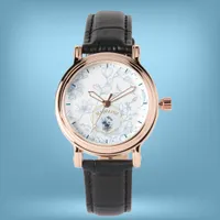 Modern Blue White Floral Custom Name Watch