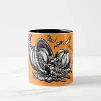 Classic Wicker Cornucopia Black White Illustration Two-Tone Coffee Mug