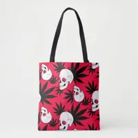 Weed and Skulls on Red Tote Bag