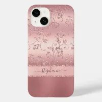 Girly Rose Gold Blush Pink Floral Sparkle Name Case-Mate iPhone 14 Case