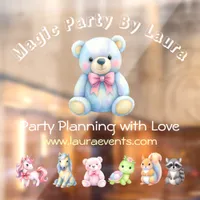 Kids Party Planner Pastel Teddy Bear QR Code Logo Window Cling