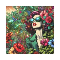 Pretty Woman in Flower Garden Metal Print