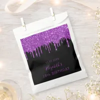 Birthday black purple glitter drips monogram favor bag