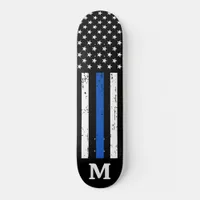 Personalized Police American Flag Thin Blue Line Skateboard