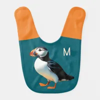 Cute Atlantic Puffin Wildlife Sea Bird Monogram Baby Bib