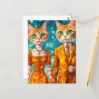 Adorable cat couple postcard