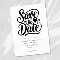 Trendy Typography Ring Heart Wedding Save The Date