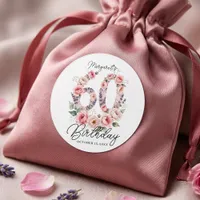 Blush Pink Rose Floral 60th Birthday Party Classic Round Sticker