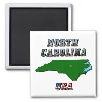 North Carolina Map Outline, Photo & US Flag Text  Magnet