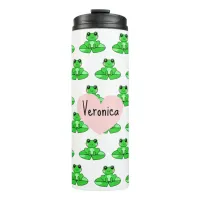 Personalized Cute Frog | Name in Heart Thermal Tumbler