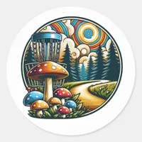 Retro Disc Golf Psychedelic Ai Art Classic Round Sticker