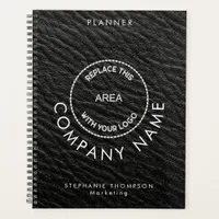 Company Employee Name Logo QR Black Faux Leather  Planner