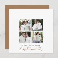 Contemporary 4 photo collage Custom Gold Valentine Holiday Card