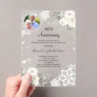 Silver diamonds florals 60th wedding anniversary acrylic invitations