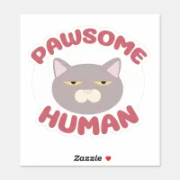 Pawsome Human Funny Cat Head Cartoon Design Sticker