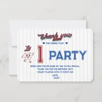 Big One Baseball Rookie Of The Year First Birthday Thank You Card