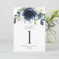 Wedding Table Numbers Navy Blue Watercolor Floral