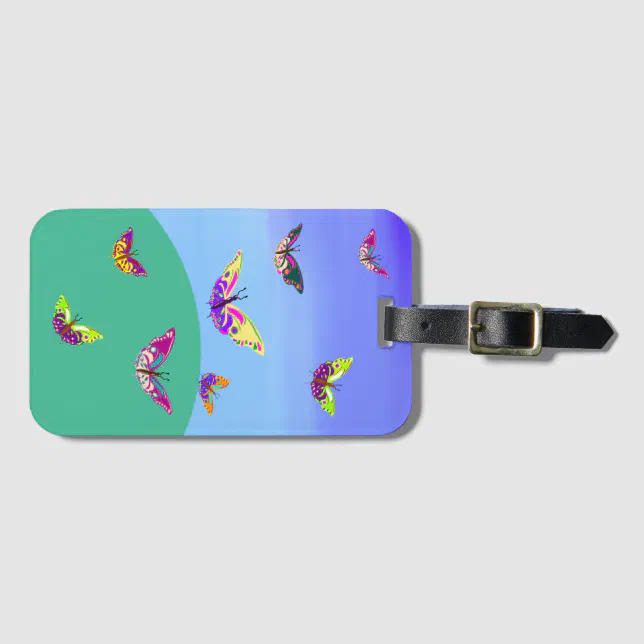 Flying multicolored butterflies luggage tag