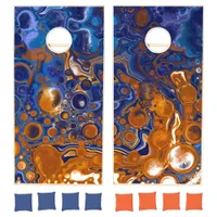 Blue and Copper Marble Fluid Art Cornhole Set