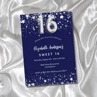 sweet 16 navy blue silver stars luxury invitation