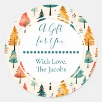 A Gift for You | Watercolor Pine Trees Christmas Classic Round Sticker
