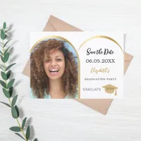 Simple modern photo arch gold Graduation Party Save The Date