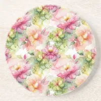 Pastel Flowers Alcohol Ink Illustration  Coaster