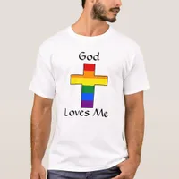 God Loves Me LGBTQ Rainbow Cross T-Shirt